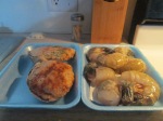 Giant Garlic Shrimp, Stuffed Clams, and Baked Potato 001
